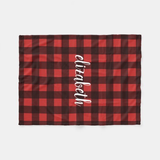 Monogram Red Black Buffalo Aangepaste naam Fleece Deken (Voorkant (Horizontaal))