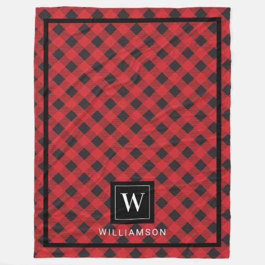 Monogram Red Black Buffalo Fleece Deken (Voorkant)