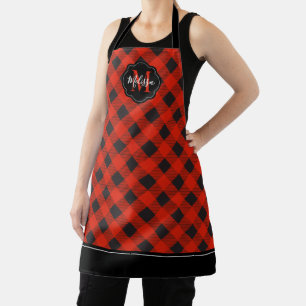 Monogram Red Black Buffalo Plaid Schort