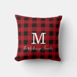 Monogram Red Black Buffalo Pset Rustic Cabin Kussen