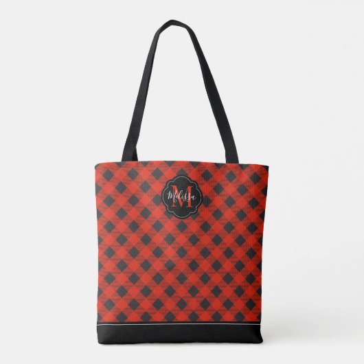 Monogram Red Black Buffalo Tote Bag (Achterkant)