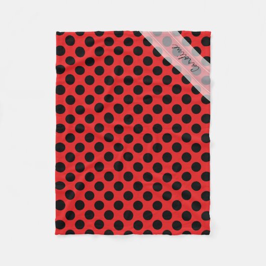 Monogram Red Black Cute Chic Polka Dot Patroon Fleece Deken (Voorkant)