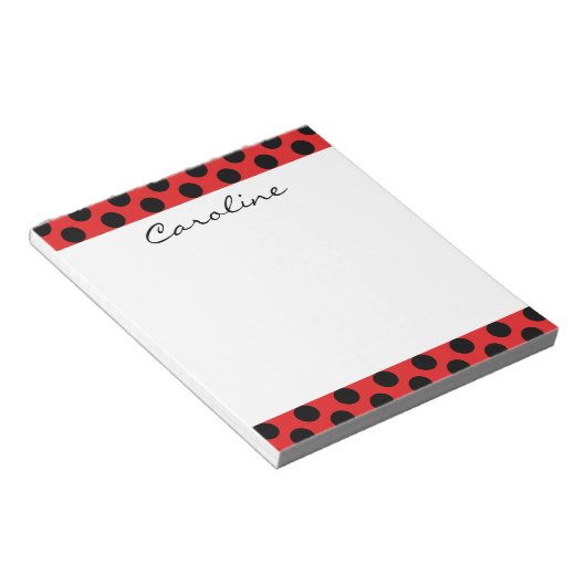 Monogram Red Black Cute Chic Polka Dot Patroon Notitieblok (Schuin)