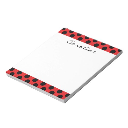 Monogram Red Black Cute Chic Polka Dot Patroon Notitieblok (Linkerzijde)