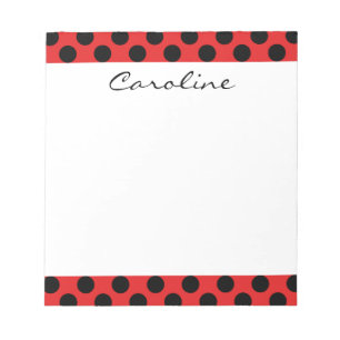 Monogram Red Black Cute Chic Polka Dot Patroon Notitieblok