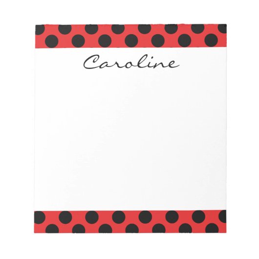 Monogram Red Black Cute Chic Polka Dot Patroon Notitieblok (Voorkant)