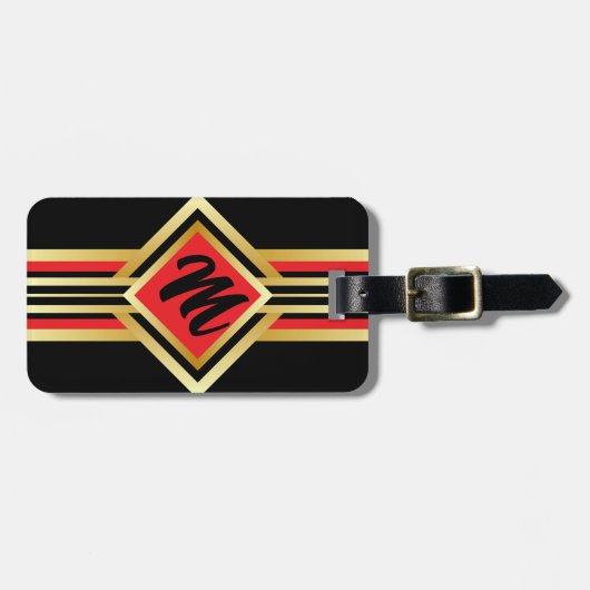 Monogram Red Black en Faux Gold met IF LOST info Bagagelabel (Voorkant horizontaal)