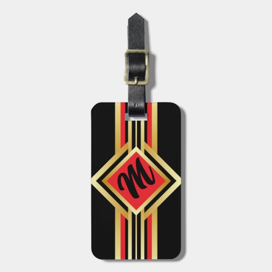 Monogram Red Black en Faux Gold met IF LOST info Bagagelabel (Voorkant verticaal)