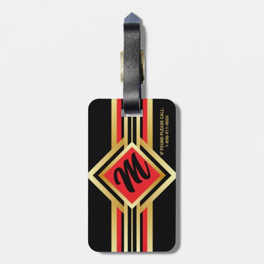 Monogram Red Black en Faux Gold met IF LOST info Bagagelabel (Achterkant verticaal)