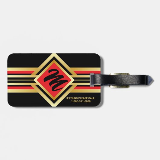 Monogram Red Black en Faux Gold met IF LOST info Bagagelabel (Achterkant horizontaal)