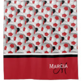 Monogram Red Black en White Voetbal Pattern Douchegordijn (Voorkant)