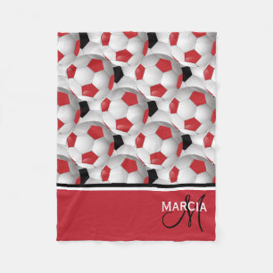 Monogram Red Black en White Voetbal Pattern Fleece Deken