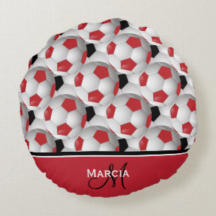 Monogram Red Black en White Voetbal Pattern Rond Kussen