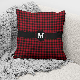 Monogram Red & Black Gingham Pset Checks Pattern Kussen