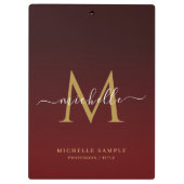 Monogram Red Black Gold Calligraphy Personalized Klembord (Achterkant)
