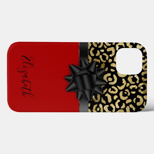 Monogram Red Black Gold leopard Print Bow Trendy Case-Mate iPhone Case (Achterkant (horizontaal))