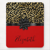 Monogram Red Black Gold leopard Print Bow Trendy Muismat (Voorkant)