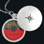 Monogram Red Black Gold leopard-printer Locket Ketting<br><div class="desc">Pas dit elegante en chic ketting voor haar aan. Het ontwerp is een zwarte en gouden luipaard met een zwarte boog die de bovenkant van de luipaard van de rode onderkant scheidt. Maakt een groot cadeau voor je vrouw,  je zus,  je moeder of een cadeau voor een bruidfeestje.</div>