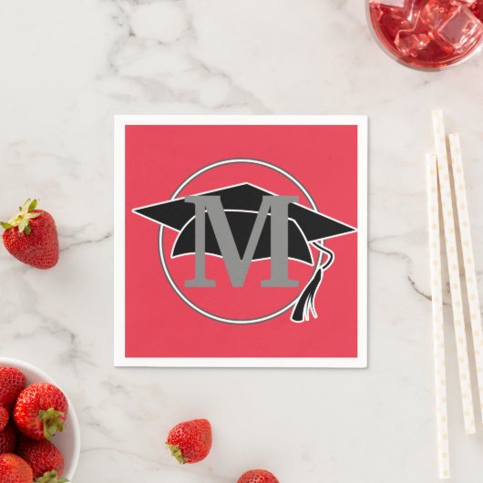 Monogram Red Black Graduy Cap Party Servet (Insitu)