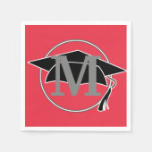 Monogram Red Black Graduy Cap Party Servet (Voorkant)