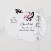 MONOGRAM Red Black Swirls VAN 16 BIRTHDAY-PARTIJ Kaart (Voorkant / Achterkant)