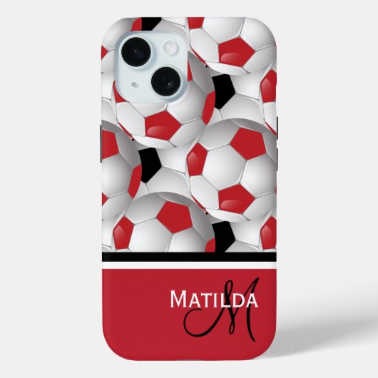 Monogram Red Black Voetbal Patroon Case-Mate iPhone Case (Achterkant)