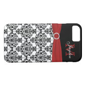 Monogram Red Black White Damask iPhone 7 Hoesje (Achterkant (Horizontaal))