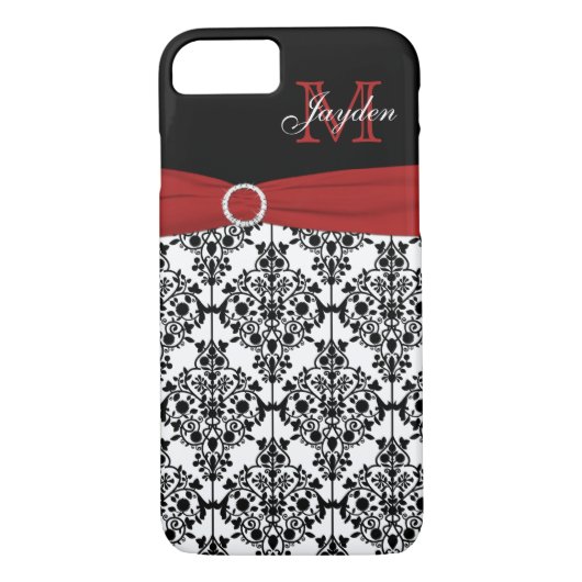 Monogram Red Black White Damask iPhone 7 Hoesje (Achterkant)