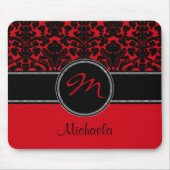 Monogram Red Black White Damask Mousepad Muismat (Voorkant)
