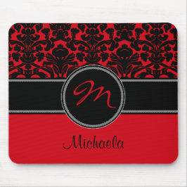 Monogram Red Black White Damask Mousepad Muismat