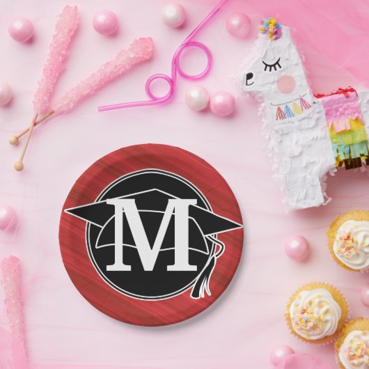 Monogram Red Black White Gradup Papieren Bordje (Feest)