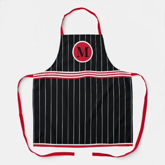 Monogram Red Black White Pinstripe Schort (Voorkant)