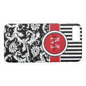 Monogram Red Black White Striped Damask Case-Mate iPhone Case (Achterkant (Horizontaal))