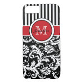 Monogram Red Black White Striped Damask Case-Mate iPhone Case (Achterkant)