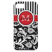 Monogram Red Black White Striped Damask Case-Mate iPhone Case (Achterkant)