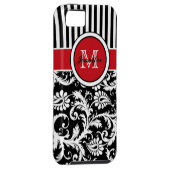 Monogram Red Black White Striped Damask Case-Mate iPhone Case (Back/Rechts)