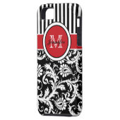 Monogram Red Black White Striped Damask Case-Mate iPhone Case (Achterkant Links)