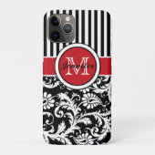 Monogram Red Black White Striped Damask Case-Mate iPhone Case (Achterkant)