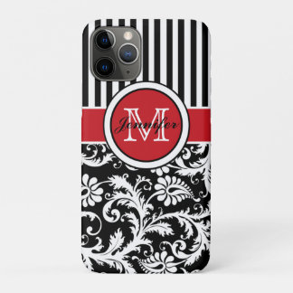 Monogram Red Black White Striped Damask Case-Mate iPhone Case