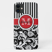 Monogram Red Black White Striped Damask Case-Mate iPhone Case (Achterkant)