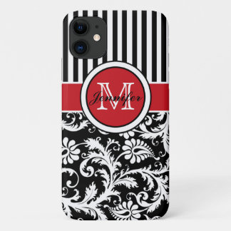 Monogram Red Black White Striped Damask Case-Mate iPhone Case