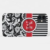 Monogram Red Black White Striped Damask Case-Mate iPhone Case (Achterkant (horizontaal))