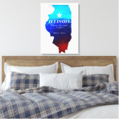 Monogram Red Blue Glitter Map of State of Illinois Canvas Afdruk (Insitu (Slaapkamer))