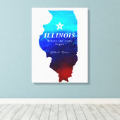 Monogram Red Blue Glitter Map of State of Illinois Canvas Afdruk (Insitu (Houten vloer))