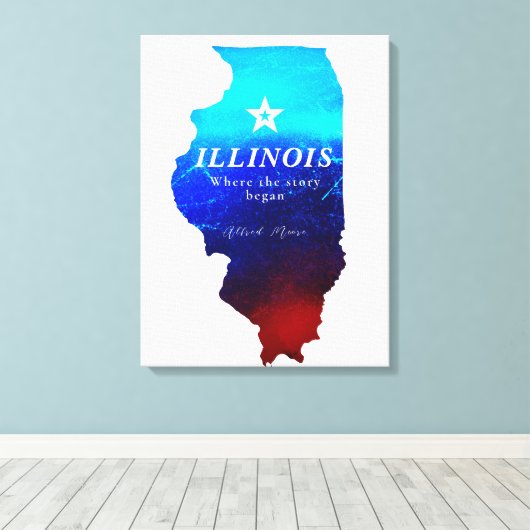 Monogram Red Blue Glitter Map of State of Illinois Canvas Afdruk (Insitu (Houten vloer))
