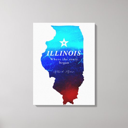 Monogram Red Blue Glitter Map of State of Illinois Canvas Afdruk (Voorkant)
