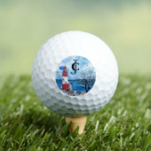 Monogram Red & Blue Lighthouse Waterverf Scene Golfballen (Insitu Shirt)