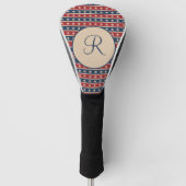 Monogram Red Blue Tan Stars Strips Patriottisch Golfheadcover (Voorkant)