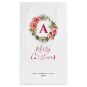 Monogram Red Botanical Pink Wreath Christmas Klein Cadeauzakje (Achterkant)
