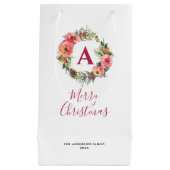 Monogram Red Botanical Pink Wreath Christmas Klein Cadeauzakje (Voorkant)